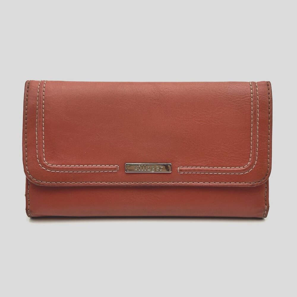 VILLAGER Liz Claiborne Vinyl Wallet Snap Closure Salmon Zipper Pocket ID Holder